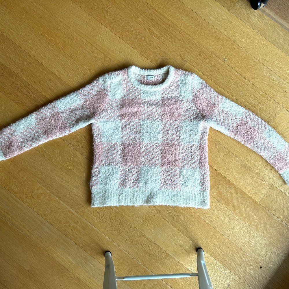 J. Crew Women's Houndstooth Pink and White Boucle Sweater